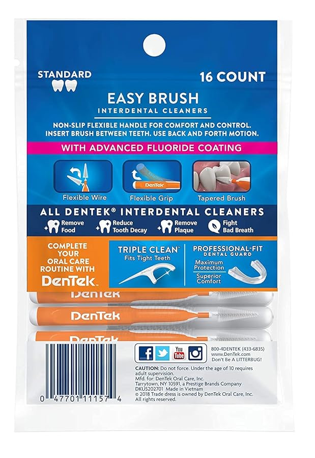 DenTek Easy Brush Dental Cleaners Standard 16 Count Pack of 6 - Image 3