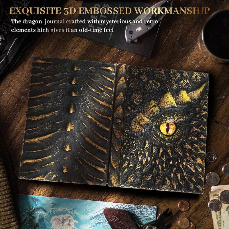 molshine A5 (7.3" x 5.1") 3D Dragon Embossed Journal,Resin Engraving Notebook,Retro Diary,100 Sheets Blank Paper,Hardcover Travel Notepad for Writing,Sketchbook,Collection,Gift,Decoration (Gold) - Image 5