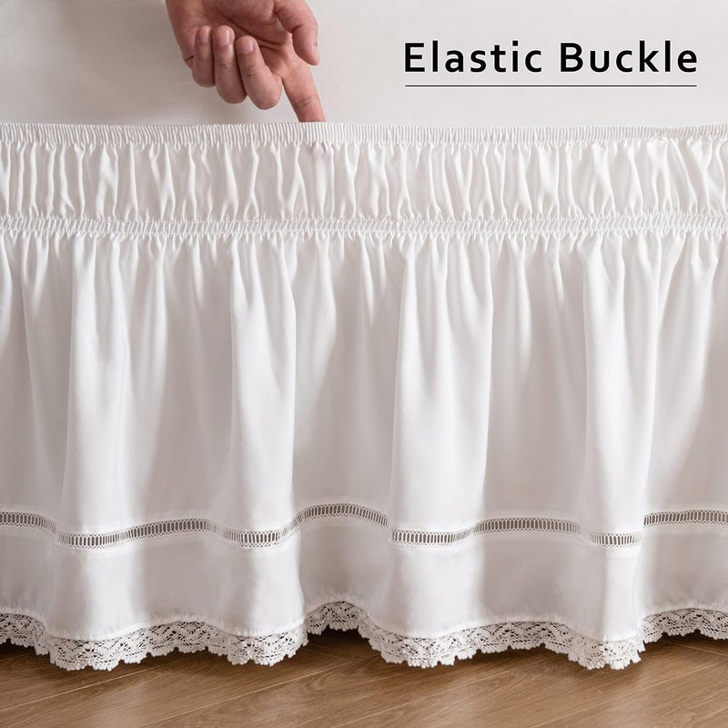 MIYE General purpose design Wrap Around Ruffled Lace Bed Skirt, Elastic Dust Ruffle with Adjustable Belts,15 Inch Drop Easy to Put On, Bed Frame Cover, Machine Washable (Floral Lace, Full/Twin-15) Varied global sizing picks - Image 5