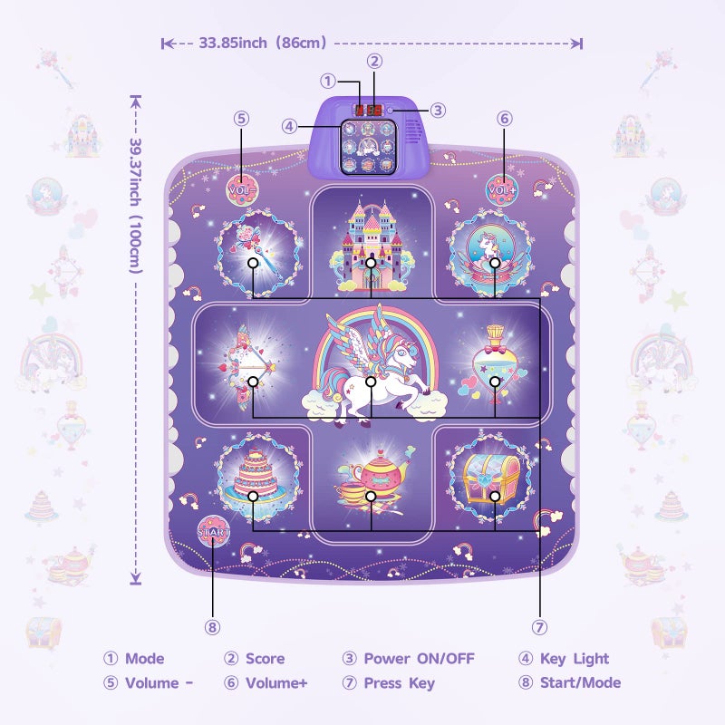 GirlsHome Dance Mat - Unicorn Toys for Girls Electronic Dance Pad with 5 Game Modes, Built-In Music, Touch Sensitive Light Up LED Kids Musical Mat, Christmas & Birthday Gift for Toddler Girls 3-12 - Image 3