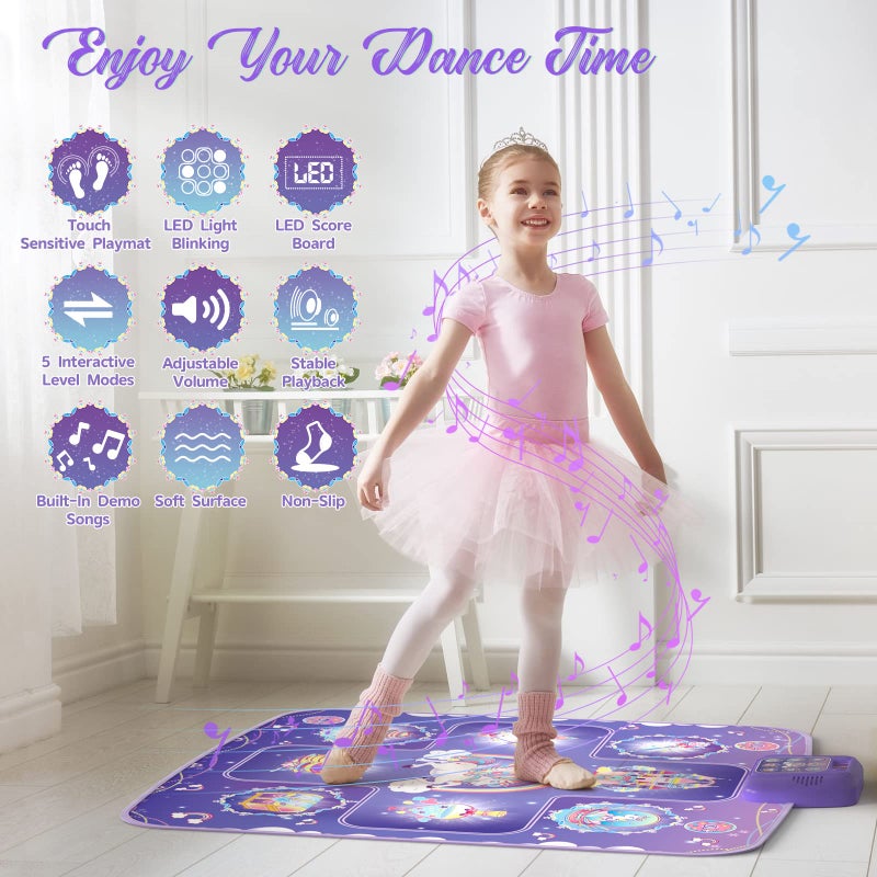 GirlsHome Dance Mat - Unicorn Toys for Girls Electronic Dance Pad with 5 Game Modes, Built-In Music, Touch Sensitive Light Up LED Kids Musical Mat, Christmas & Birthday Gift for Toddler Girls 3-12 - Image 5