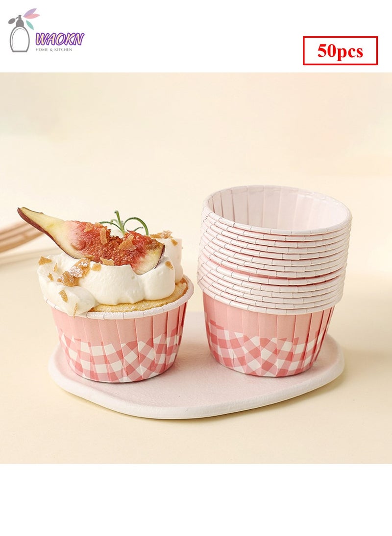 WAOKN Pack of 50 Disposable Roll-Up Cups Baking Paper For Cupcakes Paper Muffin Cupcake Moulds Baking Cups Muffin Moulds for Wedding Birthday Party Pink - Image 1