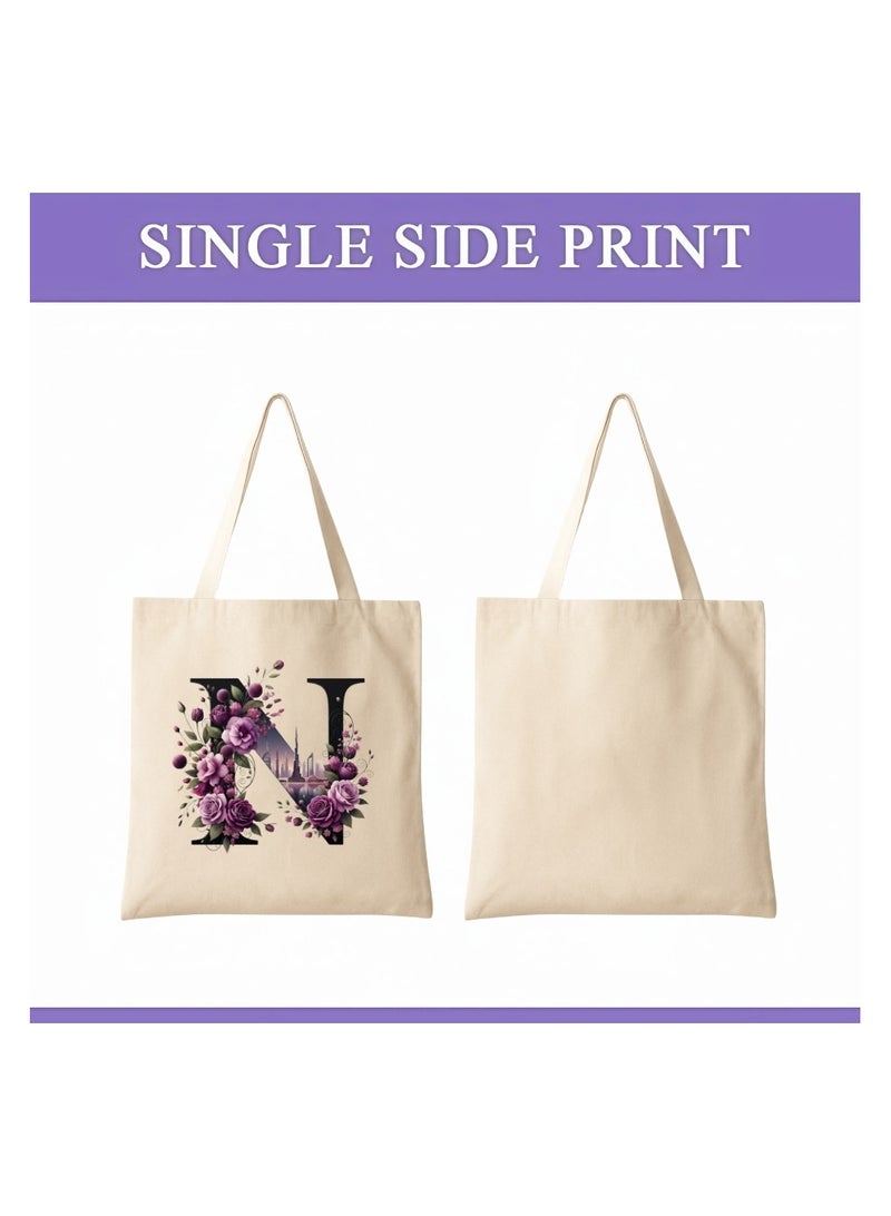 برينت شوب فور مي حقيبة تسوق صديقة للبيئة بنقشة أحرف أولية - حقيبة تسوق قماشية بطبعة زهور وأفق دبي | هدية قابلة لإعادة الاستخدام لإشبينة العروس، هدايا زفاف، حقيبة حمل يومية - Image 2