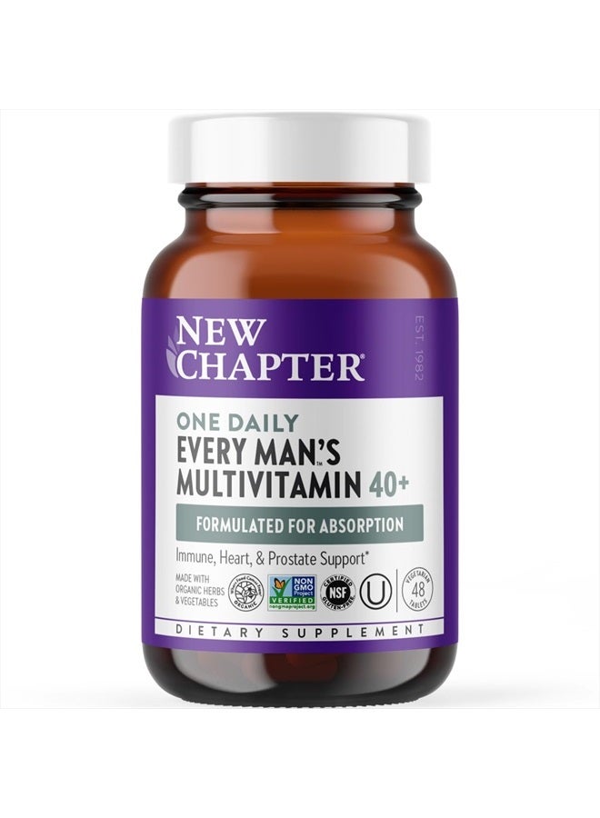 New Chapter Men's Multivitamin 40 Plus for Energy, Heart, Prostate + Immune Support with Fermented Nutrients - Every Man's One Daily 40+, Made with Organic Vegetables & Herbs, Non-GMO - 48 ct - Image 2