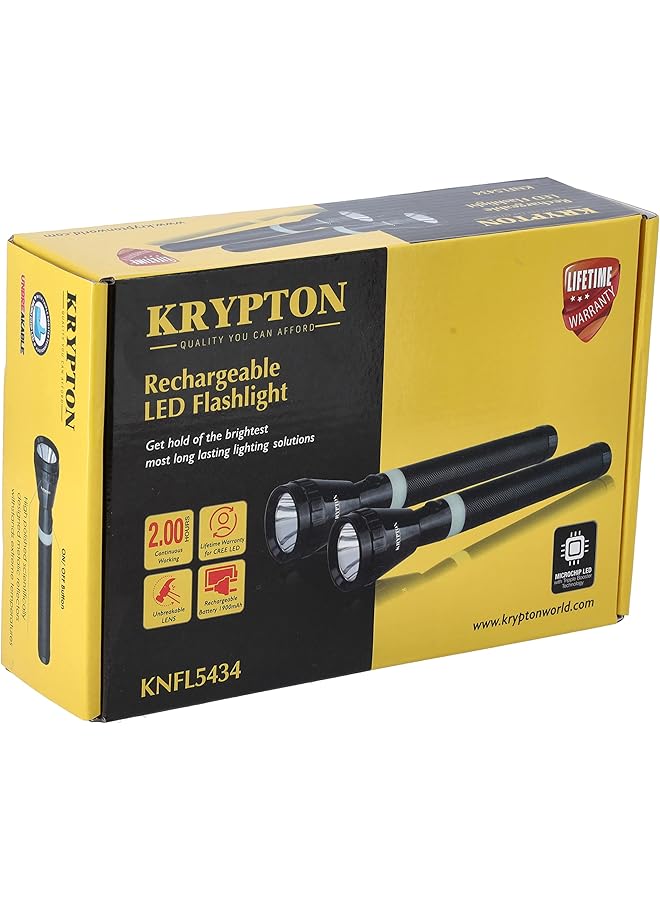 KRYPTON Rechargeable LED Flashlight KNFL5434 Pack of Two Microchip LED with Triple Booster Technology 2 Hours Continuous Working Rechargeable Battery Torch Lights Black - Image 5
