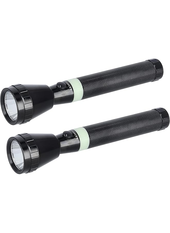 KRYPTON Rechargeable LED Flashlight KNFL5434 Pack of Two Microchip LED with Triple Booster Technology 2 Hours Continuous Working Rechargeable Battery Torch Lights Black - Image 1