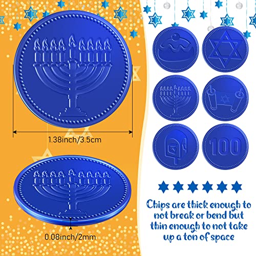Zubebe 300 Pieces Plastic Hanukkah Gelt Coins Bulk Dreidel Menorah Star of Davids Design Coins for Hanukkah Party Favors Decorations 6 Styles for Treasure Hunt GameBlue - Image 5