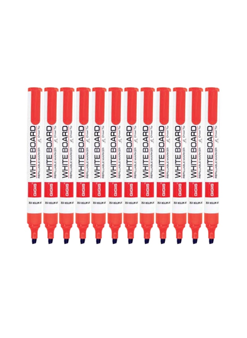White Board Marker Chisel Tip - Red Pack of 12