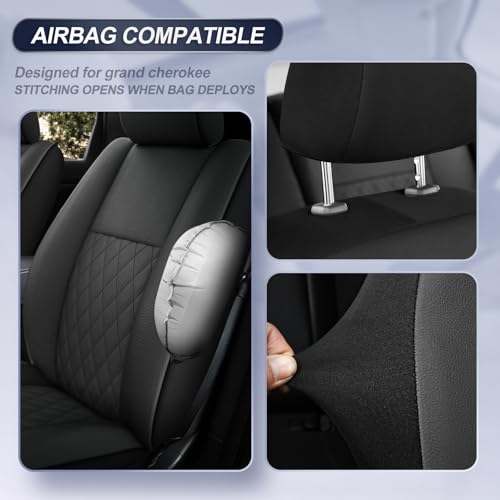 GIANT PANDA Front Faux Leather Seat Covers Custom Fit for Jeep Grand Cherokee WK2 2011-2021 Laredo Limited Overland Altitude Summit (2 Pack-Black) - Image 3
