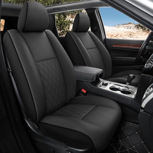 GIANT PANDA Front Faux Leather Seat Covers Custom Fit for Jeep Grand Cherokee WK2 2011-2021 Laredo Limited Overland Altitude Summit (2 Pack-Black) - Image 1