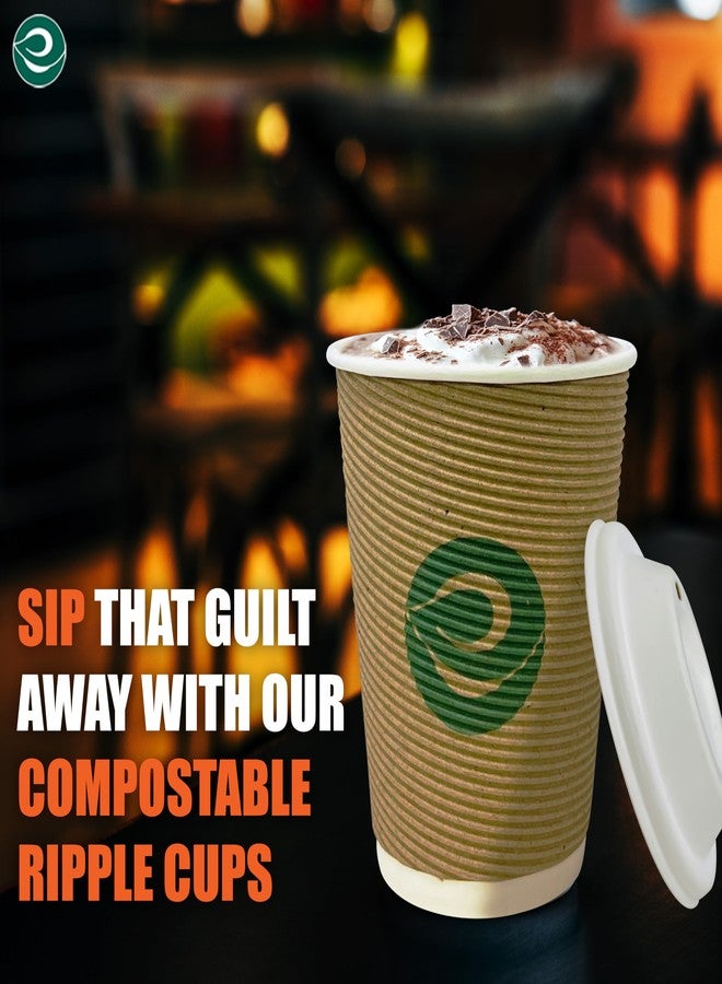 ECO SOUL 16oz Compostable Ripple Cups with Lids (25 Pack) Biodegradable Disposable Paper Cups Non-Toxic for Hot Drinks, To-Go Coffee Cups, Eco-Friendly & Ripple Cups - Image 5