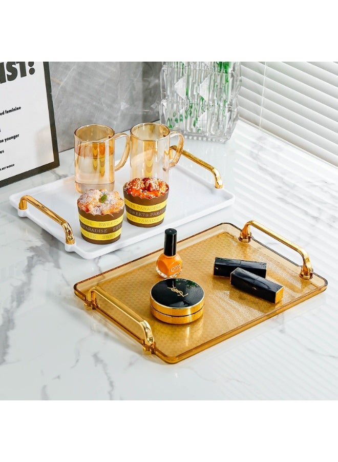 Betaoby Amber Rectangular Acrylic Serving Tray with Gold Handles – 15 x 8 Inches Decorative Tray for Tea, Coffee, Fruit, Perfume & Makeup Display - Image 1