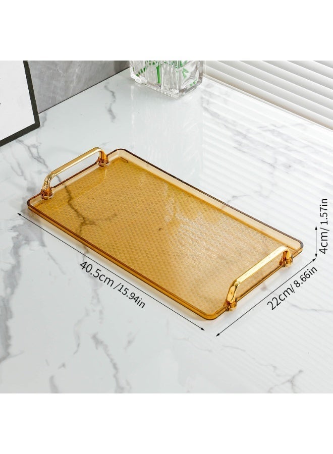 Betaoby Amber Rectangular Acrylic Serving Tray with Gold Handles – 15 x 8 Inches Decorative Tray for Tea, Coffee, Fruit, Perfume & Makeup Display - Image 2
