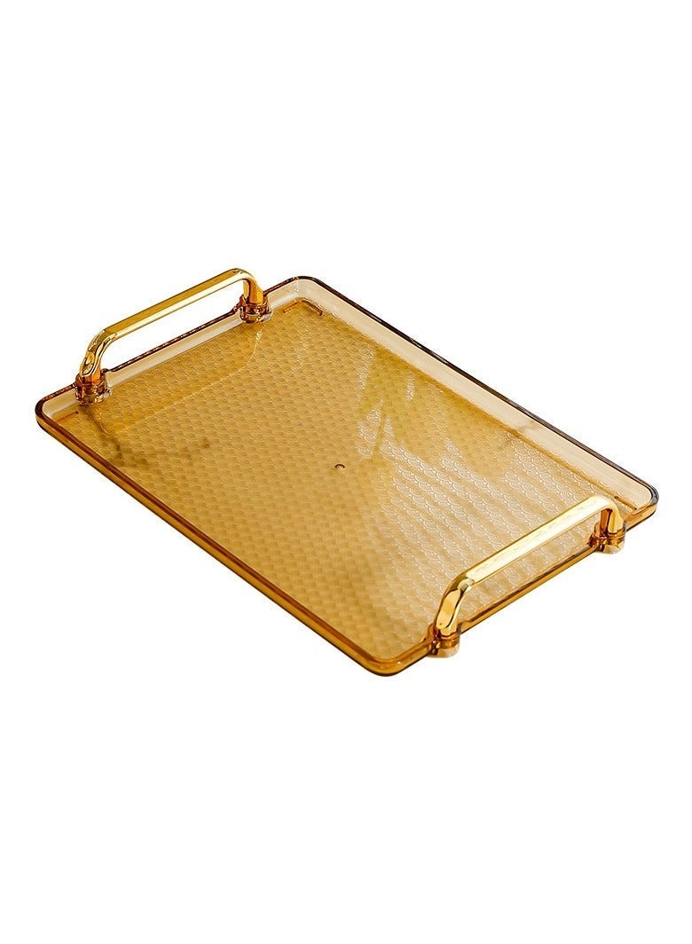 Betaoby Amber Rectangular Acrylic Serving Tray with Gold Handles – 15 x 8 Inches Decorative Tray for Tea, Coffee, Fruit, Perfume & Makeup Display - Image 3