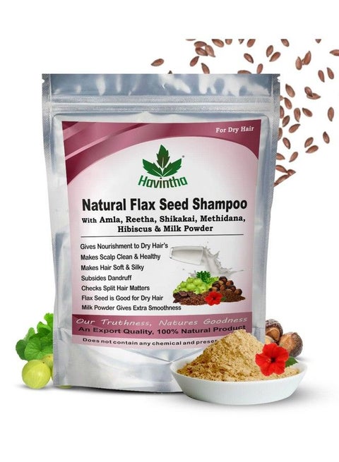 Natural Flaxseed Shampoo With Amla Reetha Shikakai Methidana Hibiscus And Milk Powder For Dry Hair 227Gm (Pack Of 1)