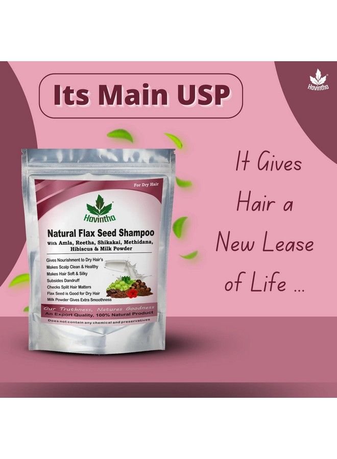 Natural Flaxseed Shampoo With Amla Reetha Shikakai Methidana Hibiscus And Milk Powder For Dry Hair 227Gm (Pack Of 1)