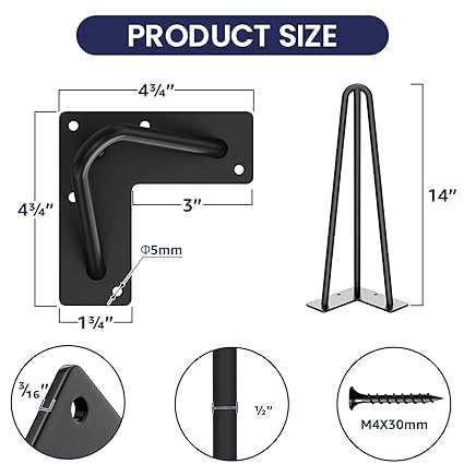Ventuos Hairpin Table Legs 10 Inch 12 3 Solid Steel Rods 900lbs Load Capacity MidCentury Style for Coffee Table Side Table Night Stand Black 4PCS - Image 4