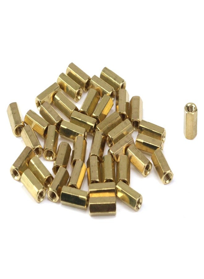 Pastlla 40 Pcs 0.39" x 0.2" M3 Hexagon Nut Brass Copper Standoff Threaded Pillar Female to Female Screw Brass Standoff Spacers, Brass - Image 1