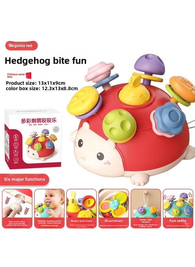 [Free Shipping] Baby Sucker Turnaround Music Toy Baby Rattle Bells Puzzle Soothing Swivel Fingertip Top-Color:[chinese Color Box] Begonia Red-hikgehog Biting Fun 203g  - Image 1