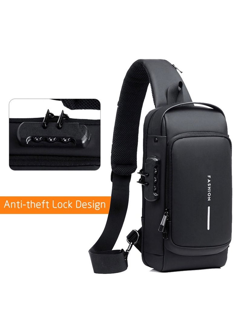 FASHION USB charging sports bag male anti-theft chest bag with password lock waterproof lightweight shoulder bag - Image 4