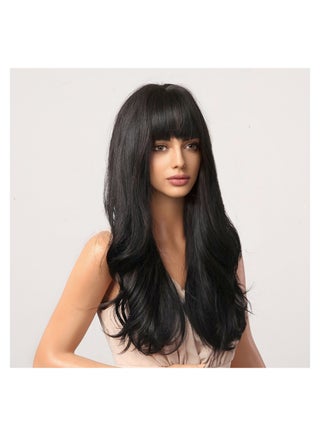 Long Wavy Wig with Bangs for Women Medium Length Curly Hair Ends Wig with Bangs for Women Synthetic Natural Heat Resistant Fiber Wig as Real Hair for Daily Wear, Party Costume, Cosplay 66CM（26inch) - view 5