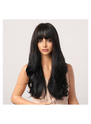 Long Wavy Wig with Bangs for Women Medium Length Curly Hair Ends Wig with Bangs for Women Synthetic Natural Heat Resistant Fiber Wig as Real Hair for Daily Wear, Party Costume, Cosplay 66CM（26inch) - view 2