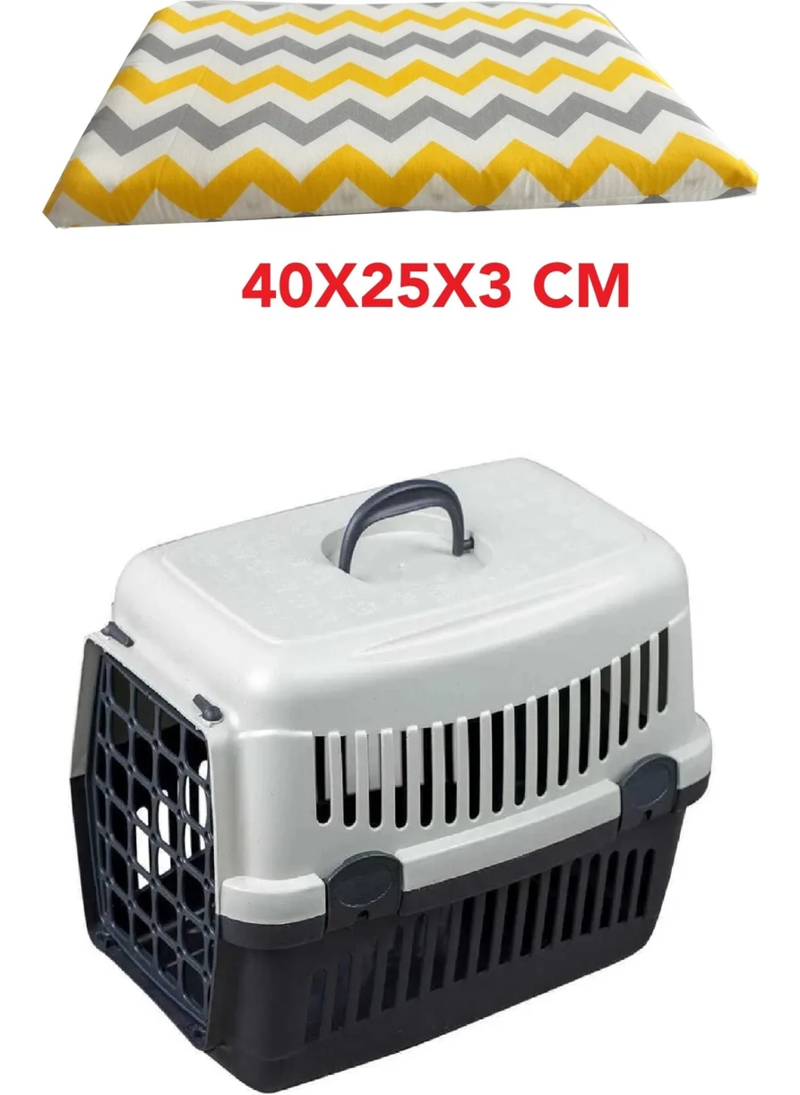 Vip Home Concept Washable Cat and Dog Carrying Bag Cushion Zippered 40X25X3 Cm-Yellow Gray Zigzag