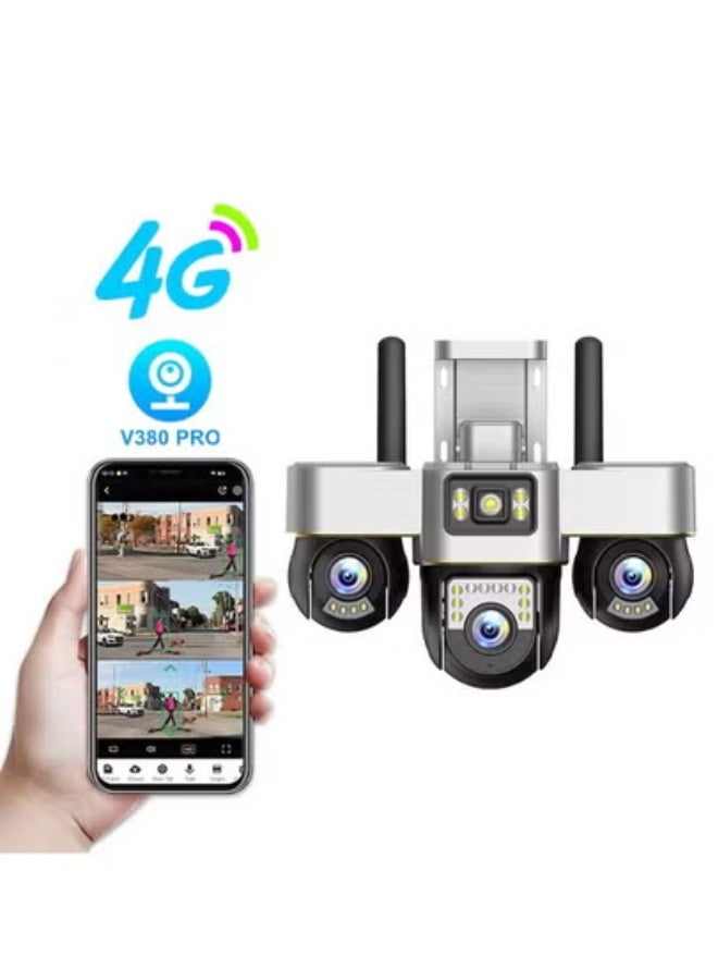 TIGER 4G SIM Triple Lens PTZ Security Camera with AI Motion Detection, Two-Way Audio, Full Color Night Vision, 360° Remote Monitoring, Human Detection, Weather Resistant Outdoor Surveillance Camera - Image 1