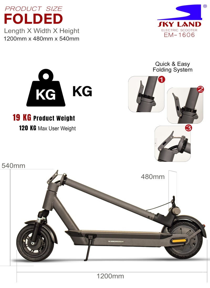 Sky Land - Electric Scooter with LCD & App Control | Strong Built, Waterproof Battery, 50km Super Long Range, Suspension Fork, 3-Level Speed up to 25km/h– E scooter EM-1606-B (Black) - Image 1
