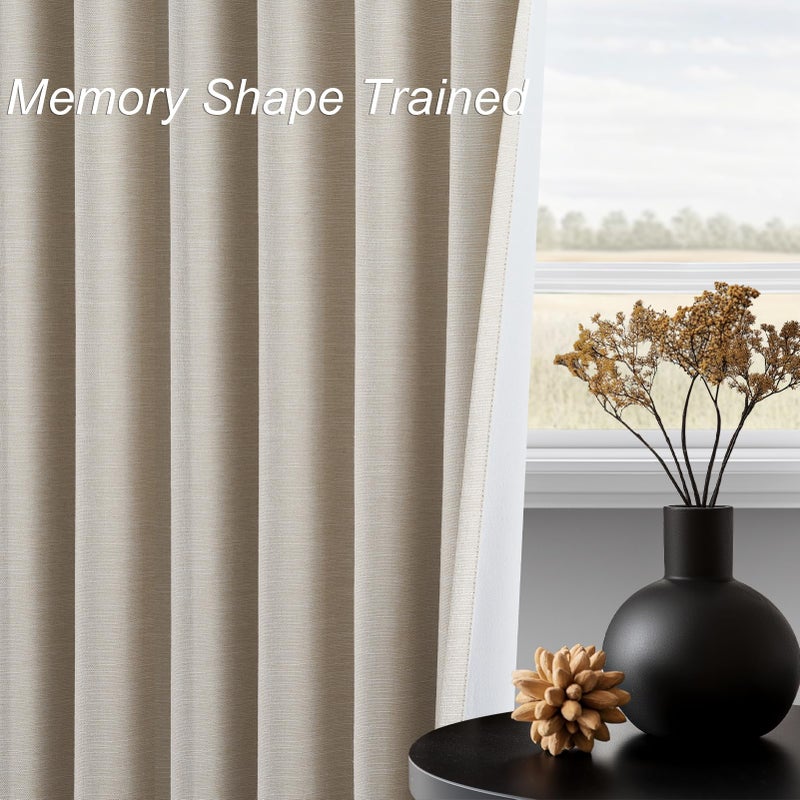 Topfinel Blackout Curtains for Bedroom 96 Inch Long, Beige Tan Boho Energy Efficient Insulated Floor to Ceiling Track Curtains Tab Top 2 Panel Set Flax Linen Cream Champagne Curtains Dining Room - Image 4