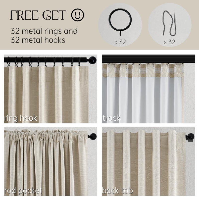 Topfinel Blackout Curtains for Bedroom 96 Inch Long, Beige Tan Boho Energy Efficient Insulated Floor to Ceiling Track Curtains Tab Top 2 Panel Set Flax Linen Cream Champagne Curtains Dining Room - Image 5