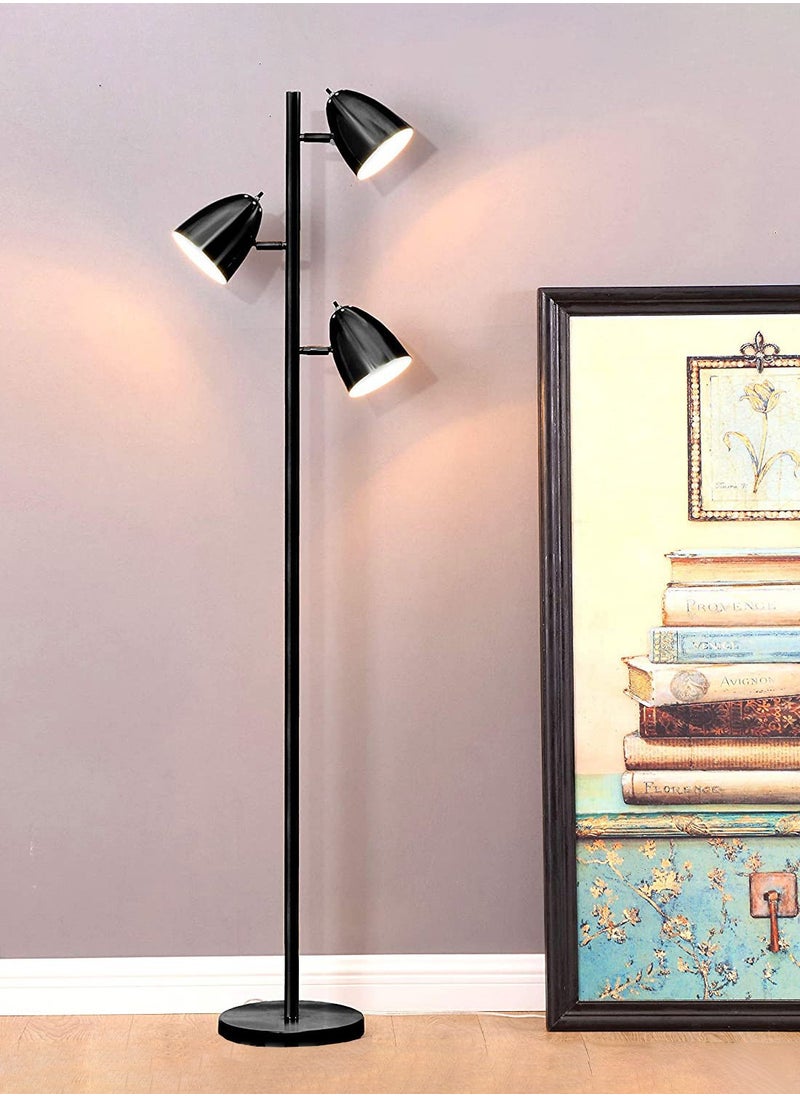 Goeco - Black Floor Lamp, Simple Style, 3 x E27 Heads, (Light Source Not Included) - Image 1