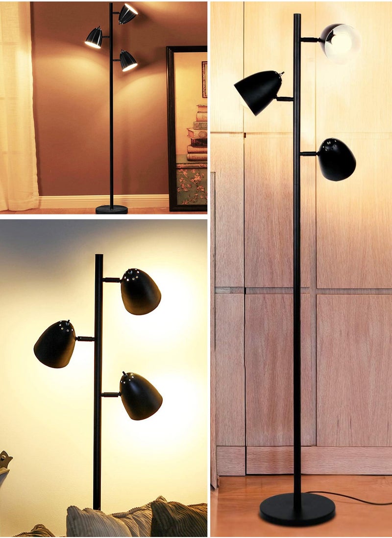 Goeco - Black Floor Lamp, Simple Style, 3 x E27 Heads, (Light Source Not Included) - Image 1
