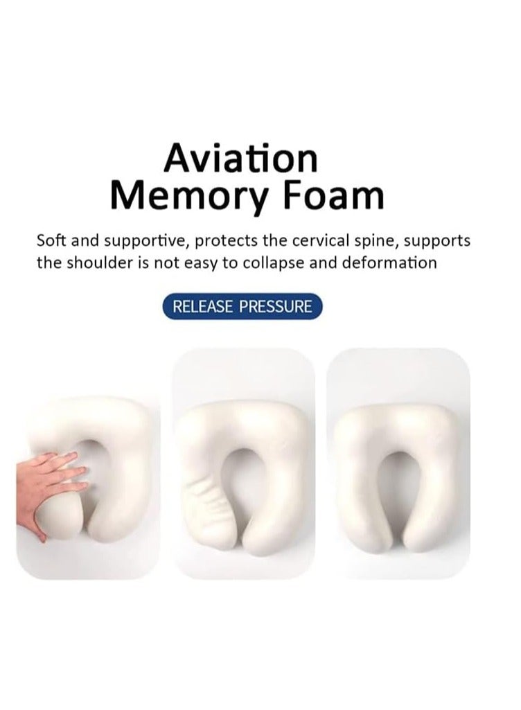 Neck Pillow Comfortable  Supportive Travel Pillow Premium Memory Foam Pain Relief Sleeping Neck Pillows for Travel Airplane Pillow for Sleeping Airplane Car Office and Home Grey(With Earplugs + Eye - Image 2
