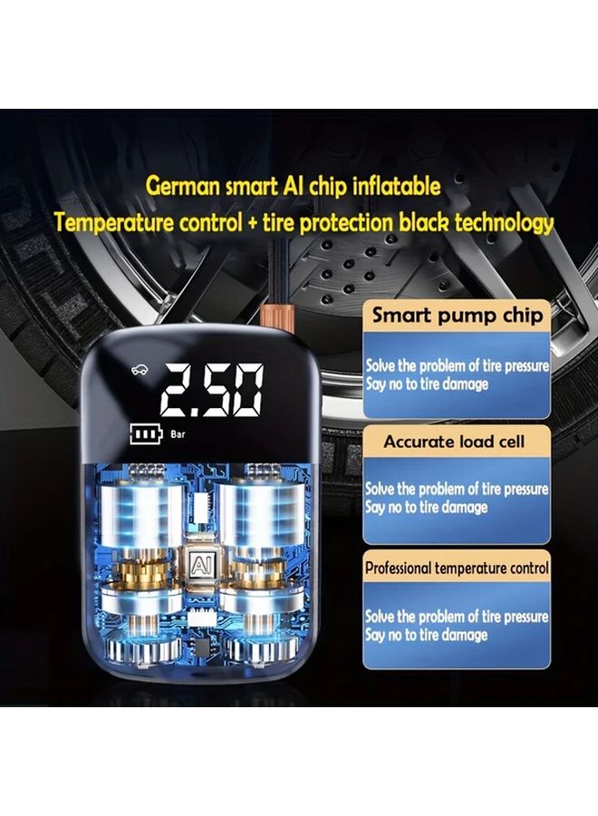 منفاخ الإطارات اللاسلكي الأسود، ضاغط الهواء المحمول 150 PSI، شاشة رقمية، شحن سريع USB C، ضوء LED - Image 5