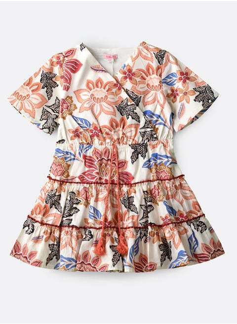 Girls Boho Floral Tiered Wrap Dress