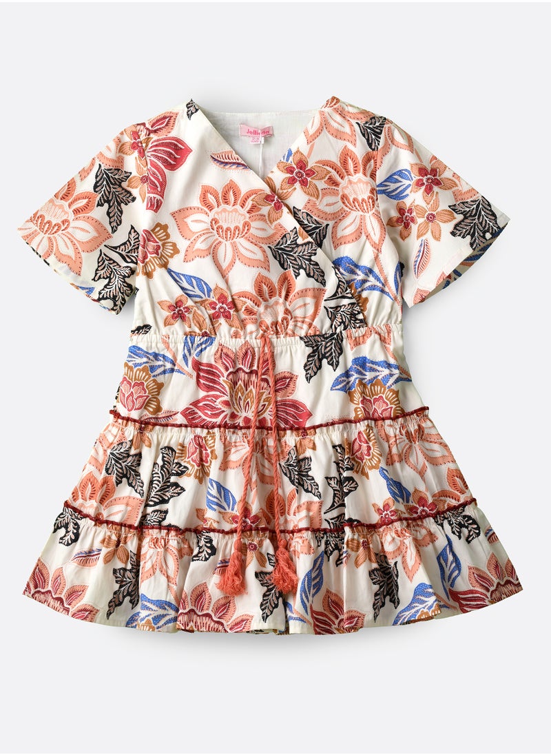 Jelliene Girls Boho Floral Tiered Wrap Dress  - Image 1