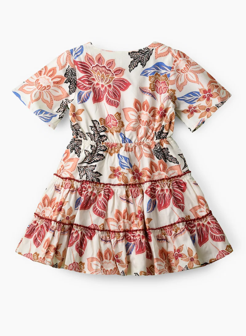 Jelliene Girls Boho Floral Tiered Wrap Dress
