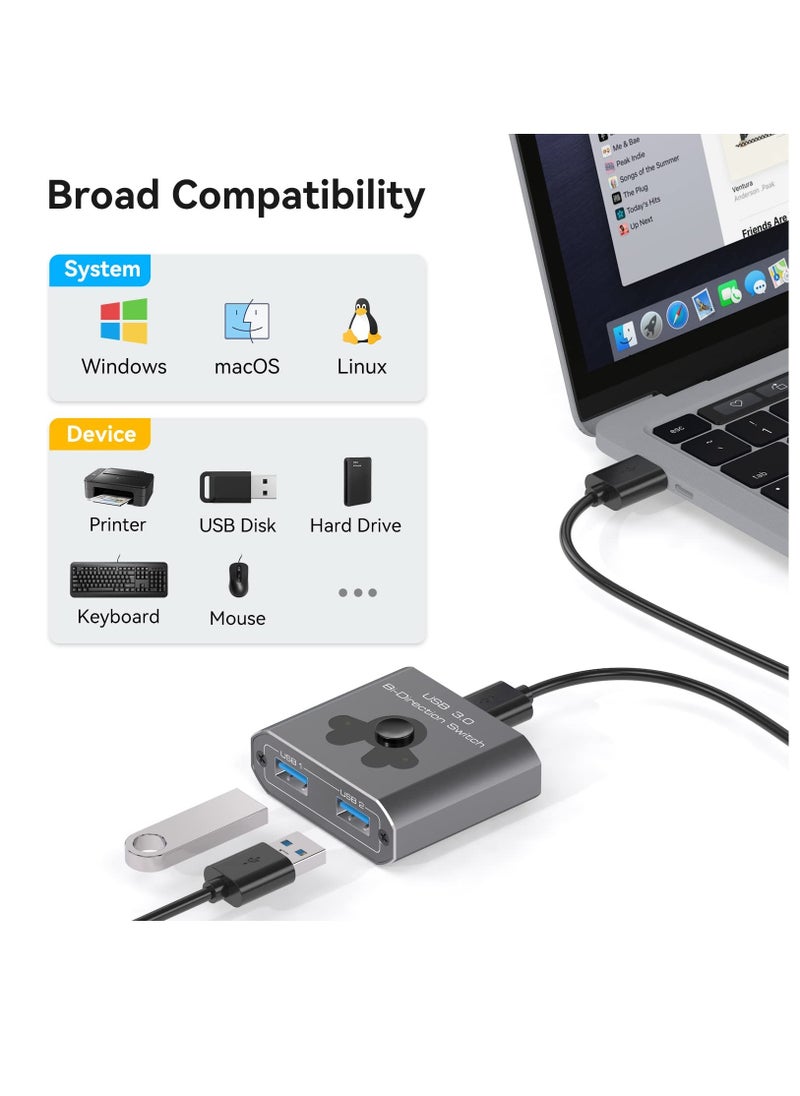 Excefore - USB 3.0 Switch Bi-Directional USB Switcher 2 in 1 Out/1 in 2 Out 5Gbps High-Speed USB Switch 2 Computers Share 1 USB Devices - Image 1