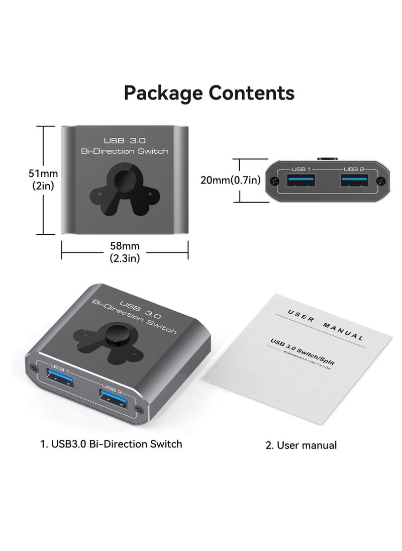 Excefore - USB 3.0 Switch Bi-Directional USB Switcher 2 in 1 Out/1 in 2 Out 5Gbps High-Speed USB Switch 2 Computers Share 1 USB Devices - Image 1