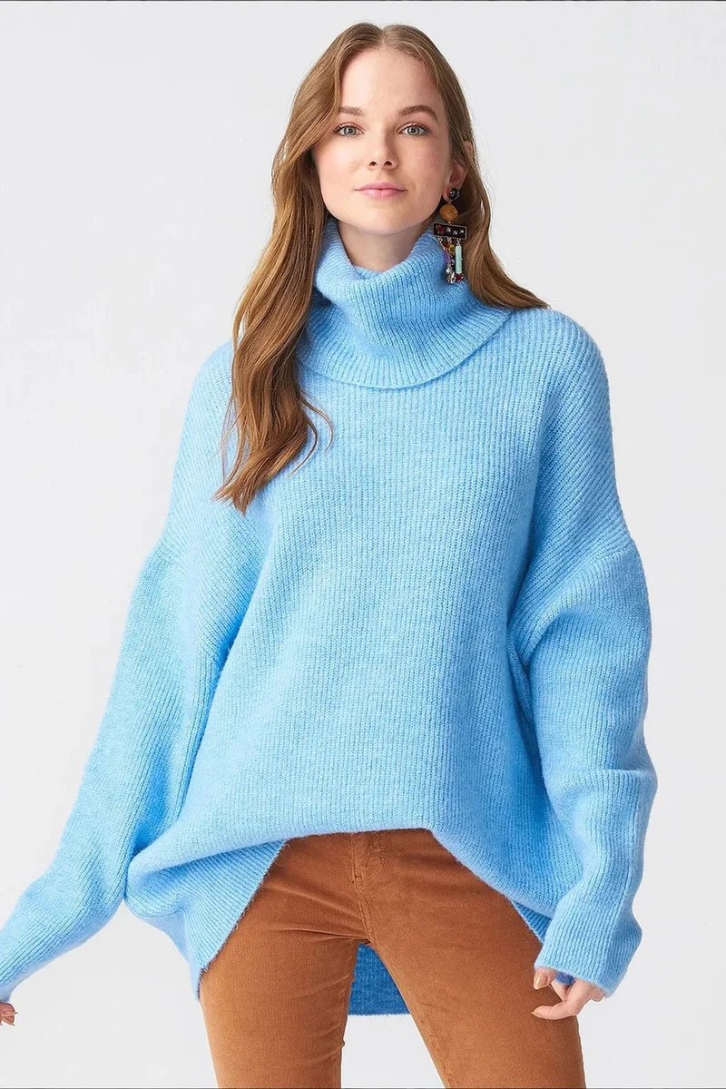 DILVIN Oversized Ribbed Turtleneck Sweater