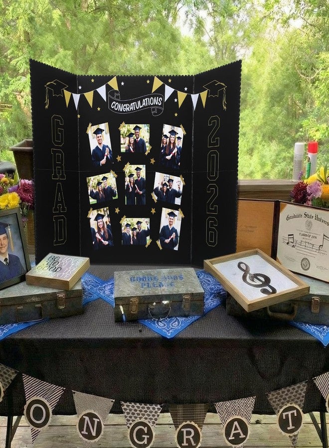 Epakh 2026 Graduation Trifold Poster Board 33 x 20 in Black Gold Senior Night Photo Display Board for Class of 2026 Graduation Photo Frames Picture Display for Grad Party Gift Table Decor - Image 5