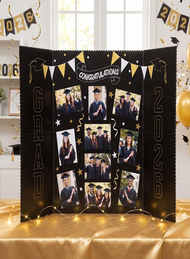 Epakh 2026 Graduation Trifold Poster Board 33 x 20 in Black Gold Senior Night Photo Display Board for Class of 2026 Graduation Photo Frames Picture Display for Grad Party Gift Table Decor - Image 2