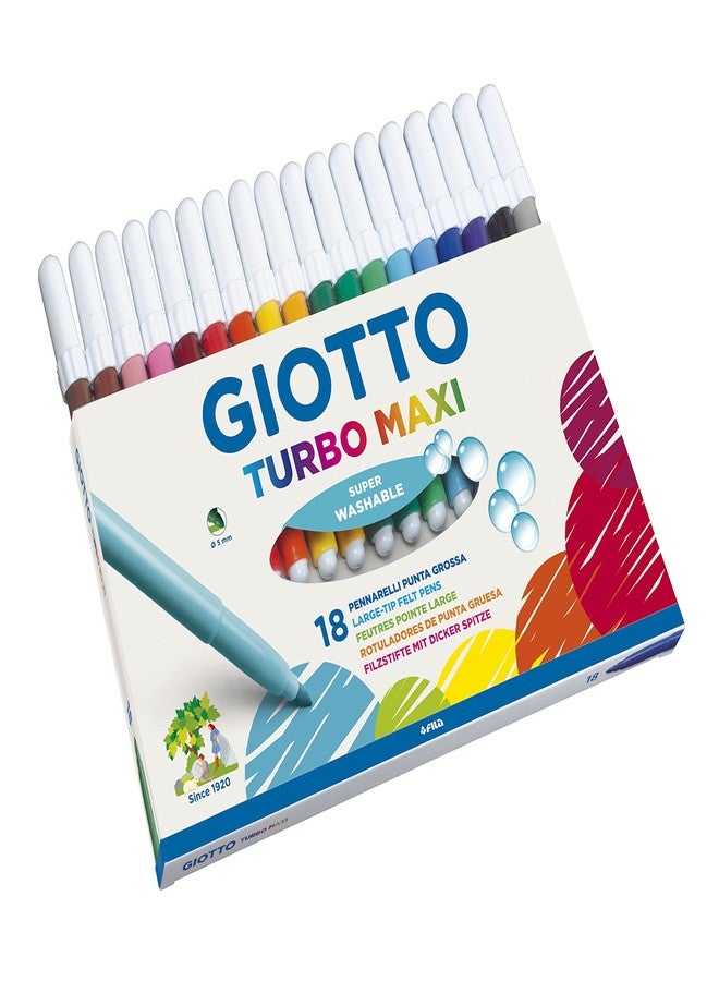 GIOTTO Turbo Maxi Super Washable Felt Tip Fibre Pens, Large Tip Nib 5mm, 18 Assorted Colours, Ideal for Children, Parties and Schools - Image 2