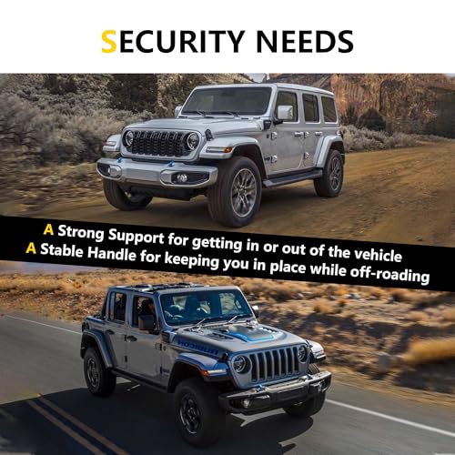 RERPRO مقابض سحب قضبان الدوران الأمامية والخلفية RERPRO متوافقة مع جيب رانجلر JL 2024 2025 4 أبواب 4XE غلادياتور JT ملحقات داخلية مقبض حبال بارا، تحافظ على وظيفة الوسادة الهوائية، عبوة 4 قطع باللون الأسود الكلاسيكي - Image 4