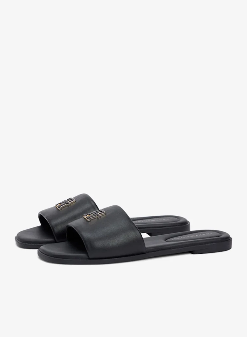 Tommy Hilfiger Black Leather TH Monogram Strap Mules for Women | Best Price UAE