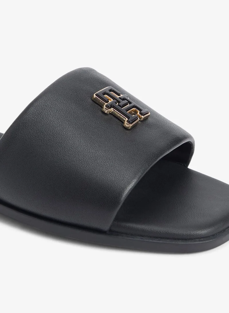 Tommy Hilfiger Black Leather TH Monogram Strap Mules for Women | Best Price UAE