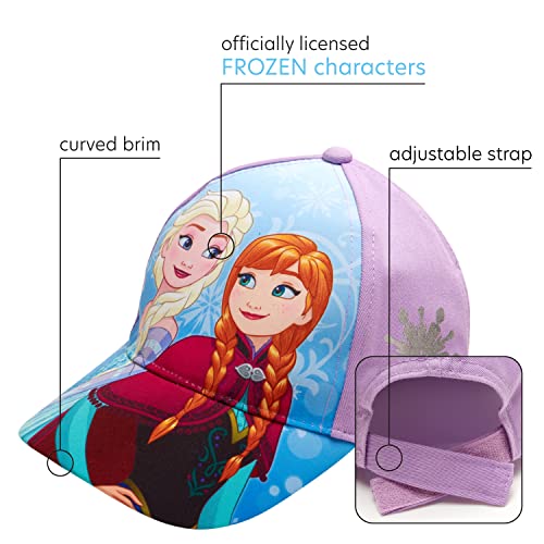 Disney Frozen Kids Baseball Cap, Adjustable Hat for Girls, Age 4-7 Years, Elsa and Anna Purple - Image 2