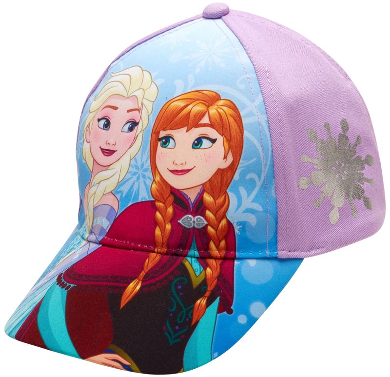 Disney Frozen Kids Baseball Cap, Adjustable Hat for Girls, Age 4-7 Years, Elsa and Anna Purple - Image 1