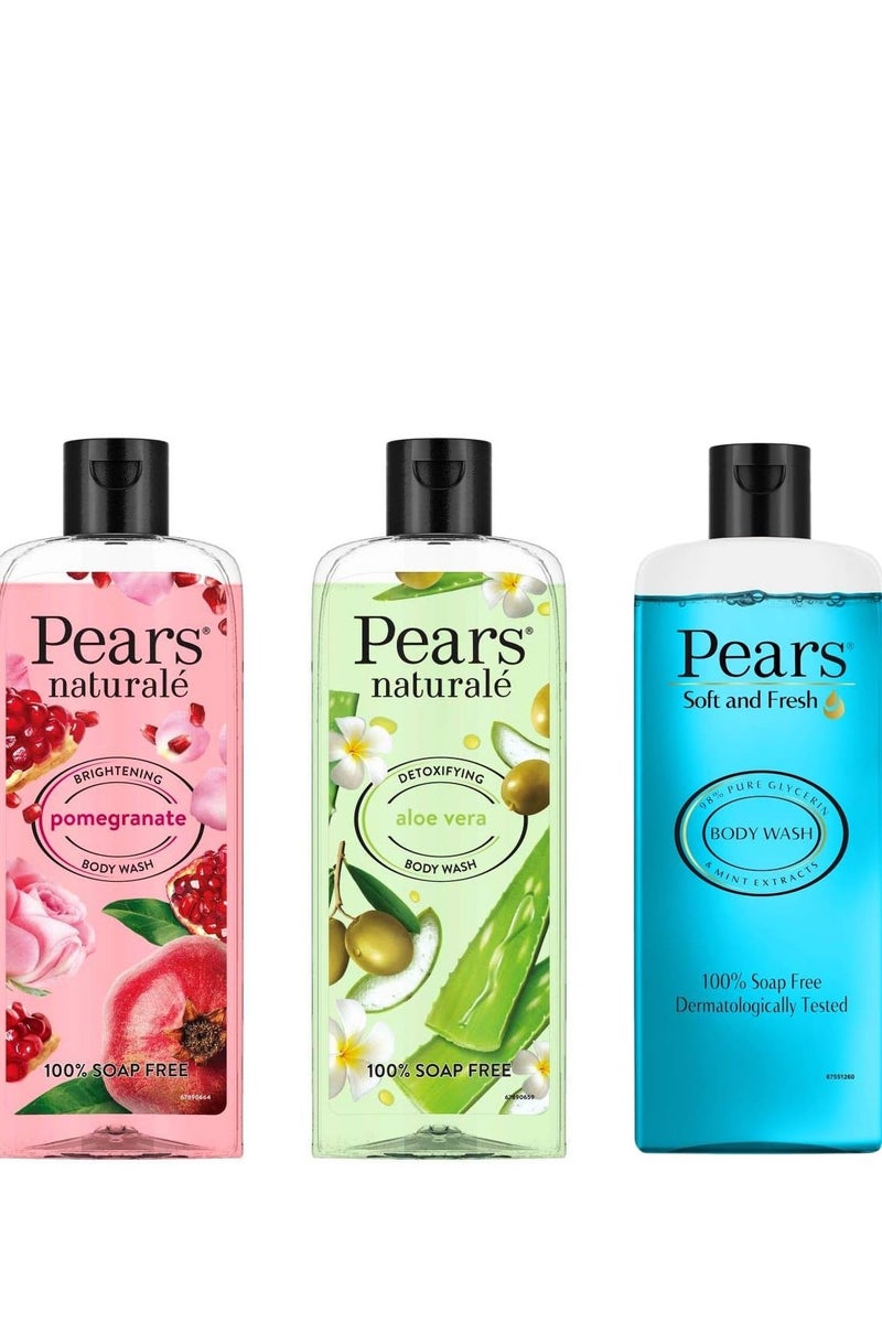 Pears Pears Naturale Detoxifying Aloevera Bodywash 250 ml And Pears Naturale Brightening Pomegranate Bodywash 250ml And Pears Soft Fresh Shower Gel 250ml - Image 1